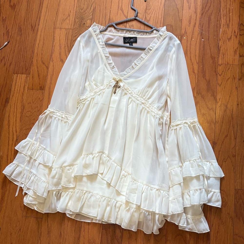White widow dolls kill gothic mesh flare bell sleeve baby doll dress Lolita